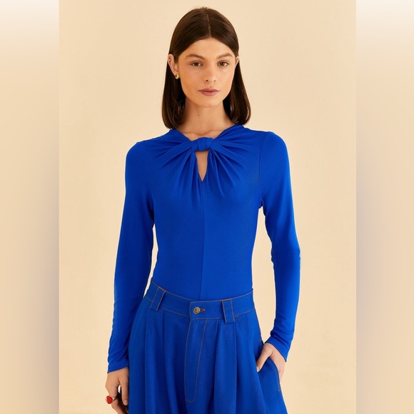 NWT FARM Rio Bright Blue Long Sleeve Bodysuit - Size Large - Picture 1 of 6